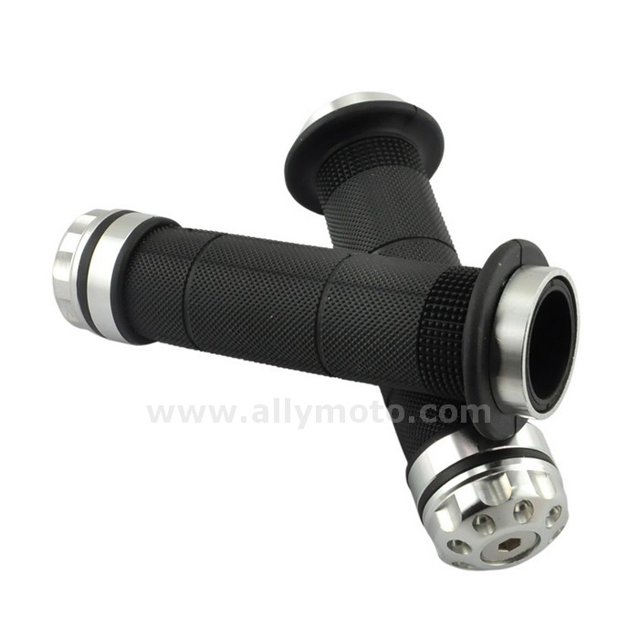98 Universal 7-8 Inch Aluminium Rubber Handlebar Hand Grips Silver